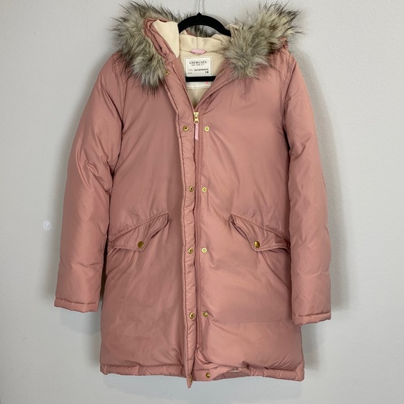 J. Crew Crewcuts Dusty Pink down puffer parka jacket fur hood trim